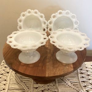 Lot of 4 white milk glass candy dishes pedestal bowl planter